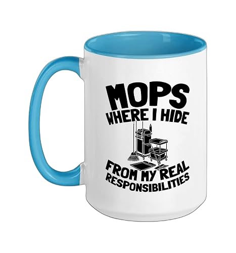 Cleaner Housekeeping - Sanitation Janitorial Cleaner Ceramic Mug, Blue/White, 15oz