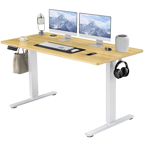 DUMOS 48.5 Inch Electric Standing Desk, Adjustable Height, Memory Desk | Spacious Computer Workstation with Cable Management, Storage Hook & Organized Workspace for Home Office, Study, Oak