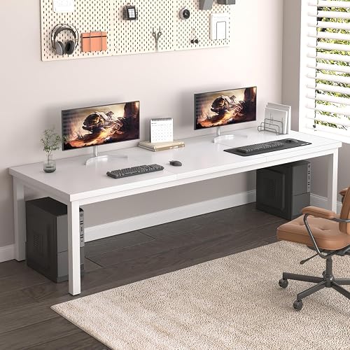 Woodalloy 78.7 Inch Large Computer Desk, Modern Table with Thick Tabletop, Spacious Gaming Desk for 2 People, Study Writing Workstation for Home Office, Work from Home, White