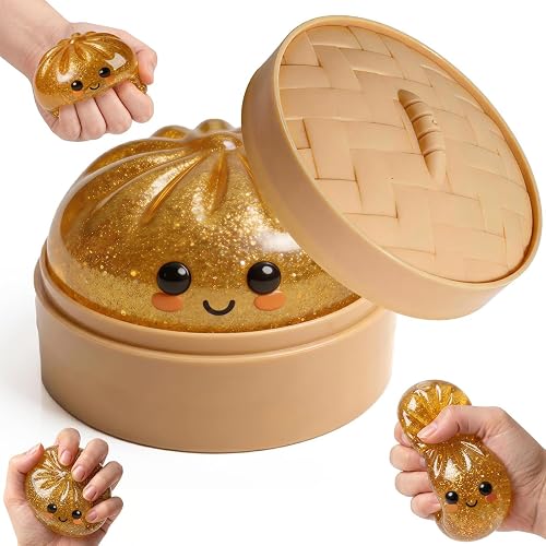 EAZZ Dumpling Squishy Mystery Box, Single Mini Glitter Squeeze Pal, Solid Slow-Rise Fidget Toy, Quiet Focus Helper for Desk Car Classroom, Cute Surprise Gift for Kids Teens and Adults(1pcs)