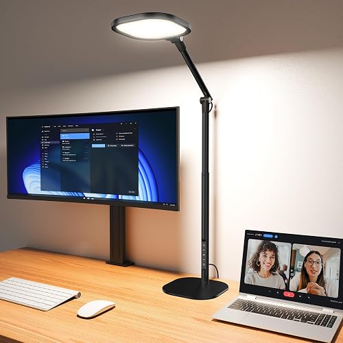 LitONES Tall LED Desk Lamps Home Office, Edge-Lit Eye-Care, 50 Light Modes | 40" Height, Dimmable & Flexible, CRI>97.8, Memory and Timer Func, Stable Metal Base for Home Office, Video Calls & Any Task