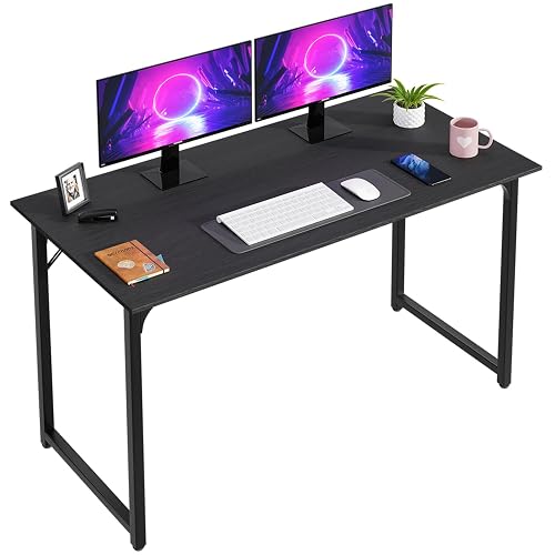 PayLessHere | 47 Inch Computer Desk | Black | Sturdy Office Desk | Metal Frame, Adjustable Feet | Water-Resistant, Scratchproof Surface | Writing Table for Home Office or Study | Pack of 1
