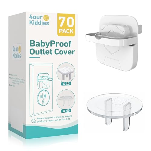 4our Kiddies 70 Pack Outlet Covers Baby Proofing, Plug Covers Safety Set | Protect from Power Shock; Easy Pull-ring Removal Style 30 Pcs & Transparent Plugs 40 Pcs; No-tool Setup