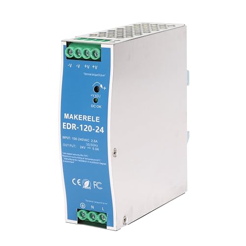 MAKERELE 120W 24V AC to DC DIN Rail Power Supply | 5 Amp EDR Power Switching Converter (120W 24V 5A)