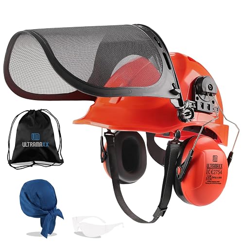 UM ULTRAMAXX 6-in-1 Chainsaw Helmet with Face Shield and Hearing Protection Ear Muffs, Forestry Safety Hard Hat Kits, ANSI Z89.1 Approved Certified Arborist Helmet