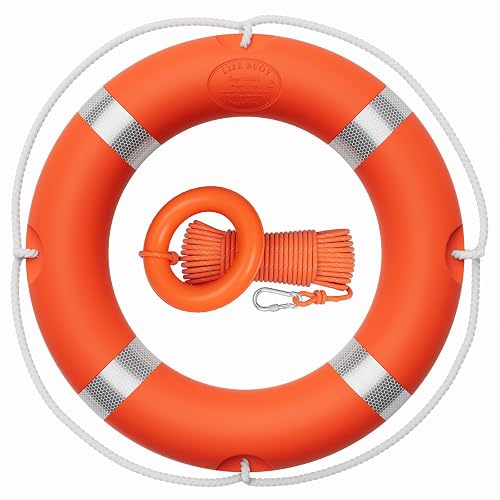Tresbro 23"/28" Boat Safety Throw Ring with Water Floating Lifesaving Rope 50FT Set, Professional Life Ring and Reflective Strip