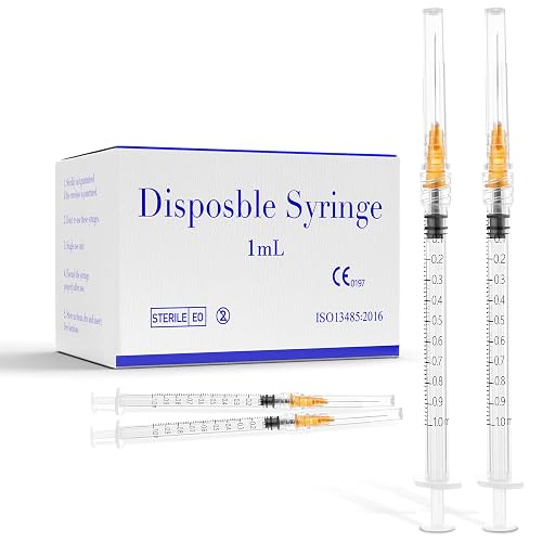 20 Pack 1ml Syringes 25G 1 Inch Lab Disposable Individually Sealed Packed, Luer Lock Syringes for Industrial Scientific Labs, Liquids Measuring and Dispensing