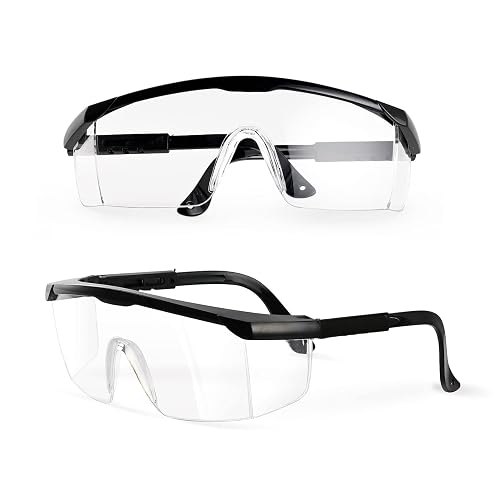 PACIFIC PPE 2 Pack Safety Glasses for Men and Women, ANSI Z87 Safety Goggles with Scratch Resistant Clear Wraparound Lenses, Adjustable Lab Goggles, UV Protection Lab Glasses