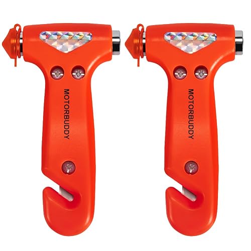 MOTORBUDDY 2-Pack Car Safety Hammer Seatbelt Cutter, Auto Emergency Escape Hammer with Window Glass Breaker and Seat Belt Cutter, Striking Red Escape Tool for Car Accidents