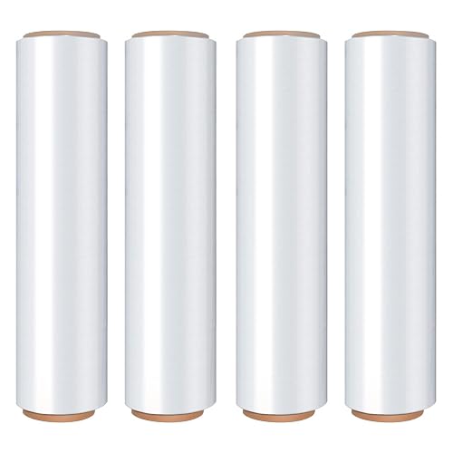 18in Stretch Wrap Roll, Heavy Duty 1500ft Shrink Wrap, Pallet Wrap 4 Pack | Industrial Strength, 80 Gauge, Clear Stretch Film, Self-Adhesive Cling, Plastic Wrap for Furniture Wrapping Shipping Moving