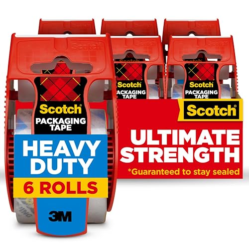 Scotch Heavy Duty Packing Tape, 1.88 in x 800 in, 6 Rolls | Clear Packing Tape, Guaranteed to Stay Sealed*, Heavy Duty Tape for Boxes, Shipping, Moving, and Storage
