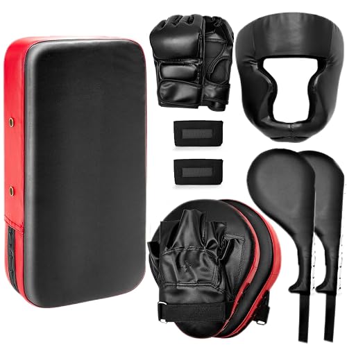 Gemscream 10 in 1 Taekwondo Kick Pad Boxing Training Equipment Set, Focus Pads Boxing Gloves Safety Head Guard Wrist Bands for Kickboxing, Karate, Muay Thai, MMA Training