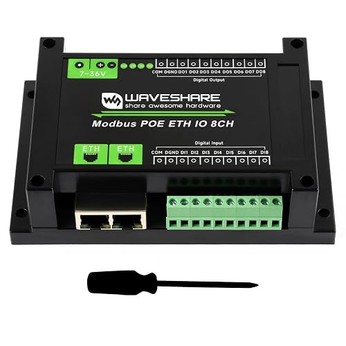 Waveshare Industrial 8-Ch Ethernet Digital Input/Output Module, Modbus RTU/TCP Protocols, Supports PoE Power Supply, with Various Isolation and Protection Circuits