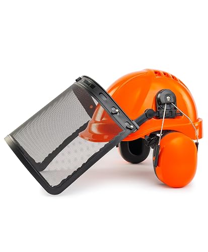 LANON Forestry Safety Helmet with Ear Muffs and Face Shield, Orange