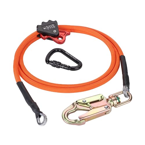 1/2" X 8' Steel Wire Core Flipline, W/Better Grab Adjuster & Steel Swivel, Arborist Equipment Positioning Lanyard, Climbing Flipline for Fall Protection, Arborist, Tree Climbers (1/2’’ x 8 ft)