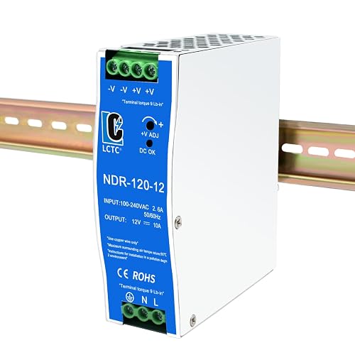 NDR120-12 DC 12V Din Rail Power Supply Slim 120w 10A(Input:100-240VAC,Output:12VDC,50/60HZ) Switching Adapter(Volts_of_Direct_Current, 12)