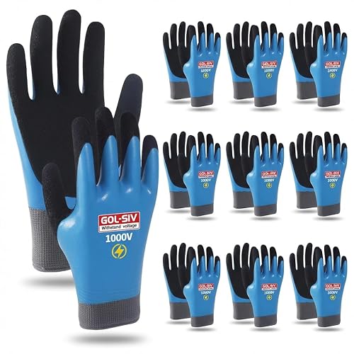 GOL-SIV 1000V Insulated Gloves, ASTM D120, 10 Pairs, Large | Industrial electrical safety protection.Non-conductive, lightweight & flexible gloves for electricians.