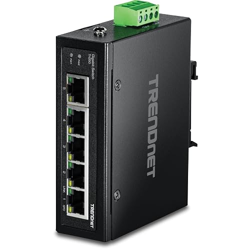 TRENDnet 5-Port Industrial Gigabit Ethernet DIN-Rail Switch, TI-G50 | 5 x Gigabit Ethernet Ports, IP50 Rated, 10Gbps Switching Capacity, NDAA TAA Compliant, Lifetime Protection