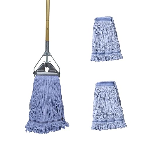 Midoneat Heavy Duty Commercial Industrial Mop with 2 Large Head Replacement | 58" Long Handle Looped-End String Wet Cotton Mops for Home,Kitchen,Office,Garage,Concrete/Tile Floor