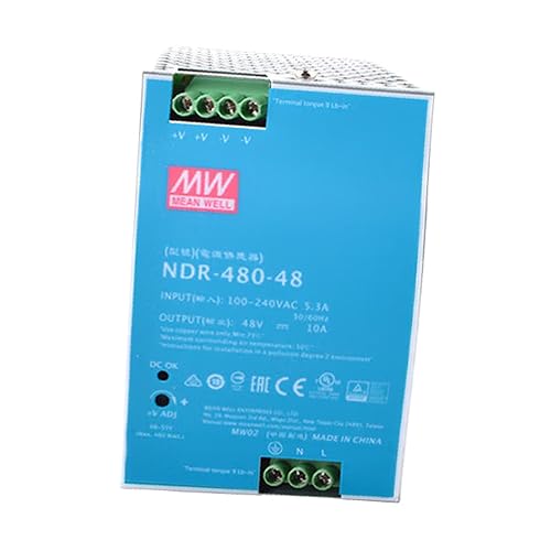TorqCali NDR-480-48 480W DIN Rail Power Supply 48V 10A with UL508 Certification for Industrial Control Systems