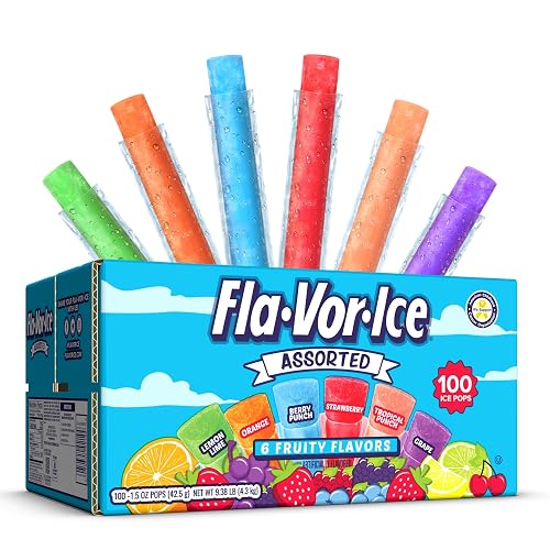 Fla-Vor-Ice Popsicle Variety Pack, Ice Pops, Assorted Flavors, 100 Count | 1.5 oz freezer bars, Freeze and Eat Popsicles, Frozen Snacks Dessert Bars for Kids and Adults, Real Fruit Juice