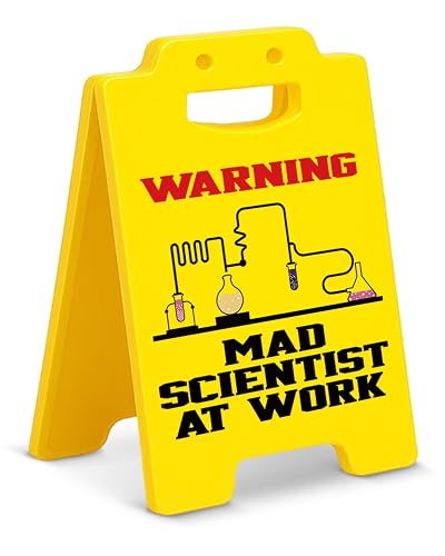 Mad Scientist at Work Warning Sign Funny Halloween Mad Scientist Decor | Funny Halloween Mad Scientist Sign for Office Classroom Gifts for Coworkers Teacher Engineers STEM Lovers