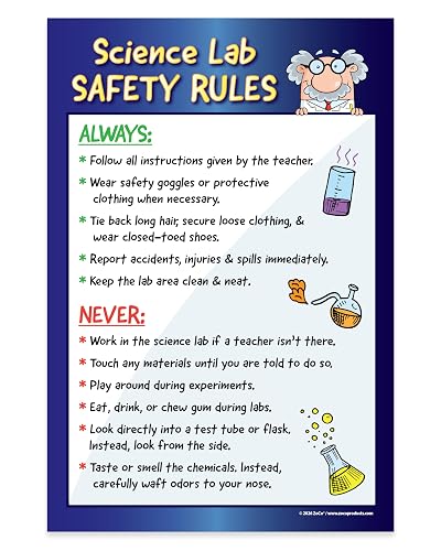 ZOCO – Science Lab Safety Rules Poster – Laminated 12x18 Classroom Chart for Middle & High School – Chemistry, Biology, Physics Laboratory Decor for Teachers & Students