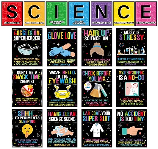 19Pcs Funny Science Lab Safety Rules Poster Chemistry Classroom Posters Science Bulletin Board Decoration Educational Laboratory Safety Wall Art for Middle High School Wall Decor Teacher Supplies