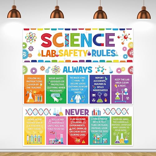 Harloon 3 Pcs Science Lab Safety Rules Posters Classroom Decor, Bright | Science Bulletin Board Banner Posters, Chemistry Lab Wall Banner, Back to School Classroom Decorations, Educational Safety