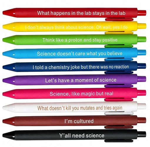 10PC Science Quote Pens Funny Hilarious Sarcastic Pen With Sayings Laboratory Lab Office Supplies Bulk Gift For Scientists Researchers Chemists Chemistry Biologists Microbiologists Physics Teacher