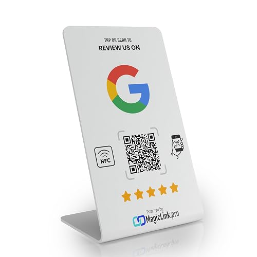 MagicLink Business Review Stand - NFC & QR Code Enabled - Boost Customer Reviews Instantly - Ideal for Retail, Restaurants, and Service Businesses - All Phones Compatible - Easy Setup, Durable Design