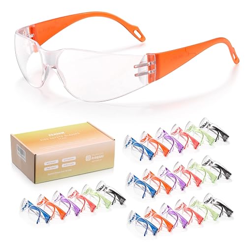 ELSISM 24 Pack Kids Safety Glasses in 6 Colors, UV Protection Eyewear for Children, Impact & Ballistic Resistant Protective Goggles with ANSI Z87+ Standards, for Science/Nurf Party/School/Landscaping