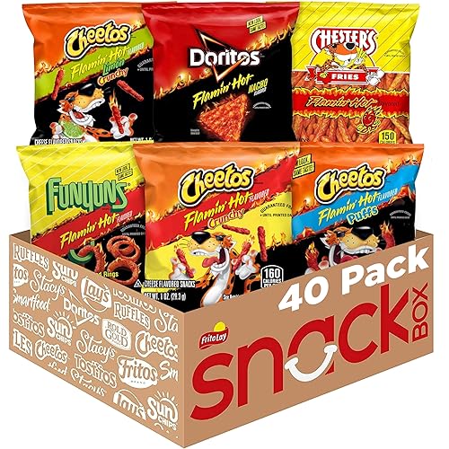 Frito Lay Flamin' Hot Mix, 6 Flavor Single Serve Cheetos, Doritos, Chester's & Funyuns Variety Pack, (40 Count)