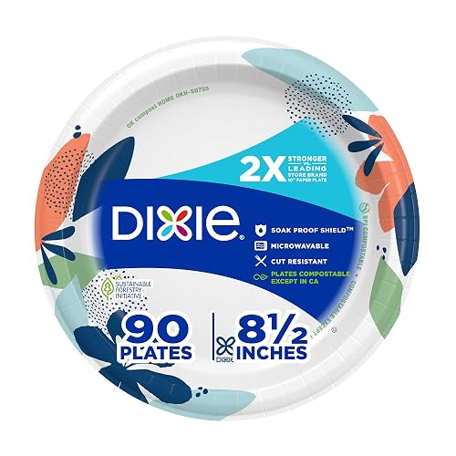 Dixie Paper Plates 8.5 Inch, 90 Count, Disposable Plates | For parties as dessert plates or snack plates, 2X stronger, small paper plates are soak-proof, cut resistant, microwave-safe