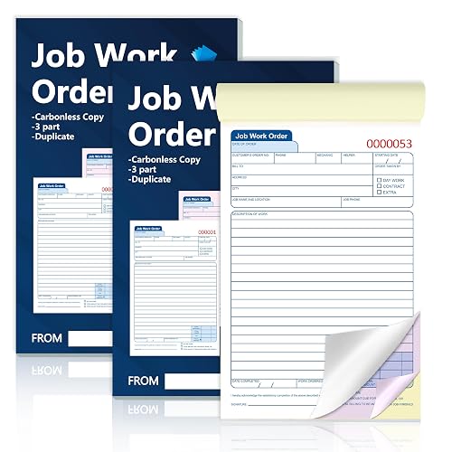 150 Sets Job Work Order Form Book 3 Part Carbonless Work Order Invoice Book 5.5 x 8.3 inch Job Order Forms with Numbers and Tear Off Top with Hard Backing for Business Service (3)