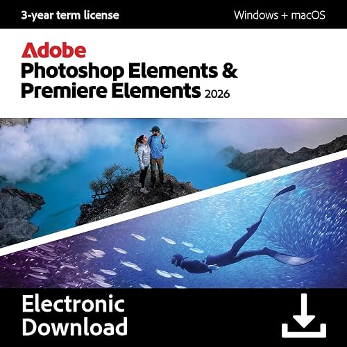 Adobe Photoshop Elements & Premiere Elements 2026 | Software Download | Photo & Video Editing | 3-year term license | Activation Required [PC/Mac Online Code]