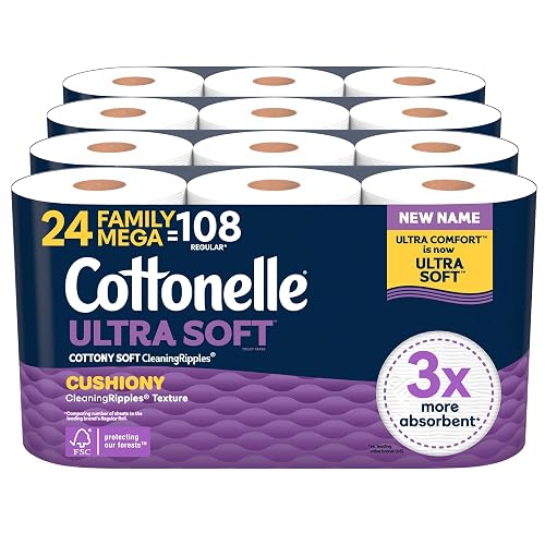Cottonelle Ultra Soft Toilet Paper, 24 Family Mega =108 Regular Rolls, White