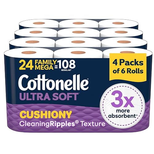 Cottonelle Ultra Soft Toilet Paper, 24 Family Mega Rolls=108 Regular Rolls