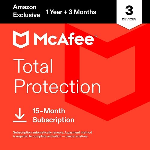 McAfee Total Protection 2027 Antivirus Software for 3 Devices | Auto-Renews | 15-month subscription includes VPN, text, email and video scam protection, identity monitoring and password manager