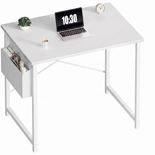 OLIXIS Small Computer Desk, 31 Inch Gaming Desks for Home Office | Writing Study Craft Work Table, Computer Workstation for Bedroom Small Spaces with Storage Bag, All White