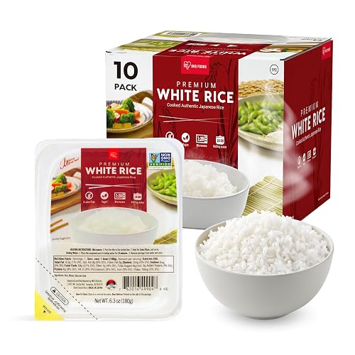 IRIS Instant White Rice, 10PK, Japanese Short Grain Vegan, Microwave 80 sec | Non-GMO, Gluten Free, Vegan, Ultra Premium Japanese Sushi Rice, Product of Japan
