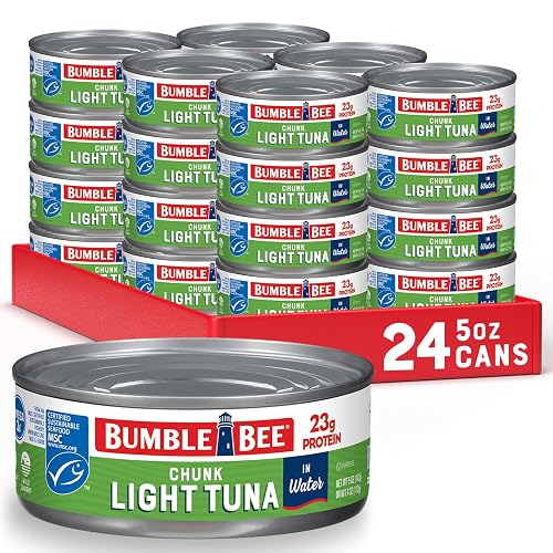 Bumble Bee Chunk Light Tuna in Water, 5 oz (Pack of 24) | Wild Caught Tuna, 23g Protein per Can, MSC Certified Sustainable Seafood, Non-GMO, Gluten Free, Kosher