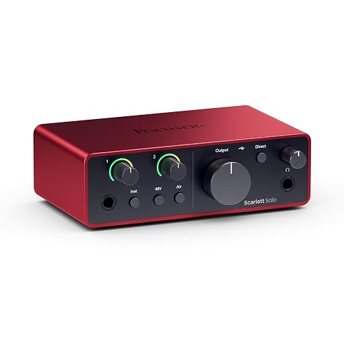 Focusrite Scarlett Solo 4th Gen USB Audio Interface, for the Guitarist, Vocalist, or Producer — High-Fidelity, Studio Quality Recording, and All the Software You Need to Record | 1 XLR Mic Preamp, 1 Hi-Z Instrument Input, 24-Bit/192kHz, 120dB Dynamic Range, Air Modes, PC/Mac/iPad Compatible