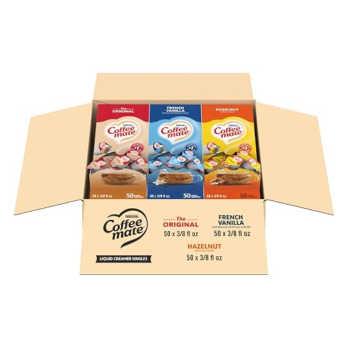 Nestle Coffee mate Creamer Singles Variety Pack, Original, French Vanilla, Hazelnut, Non Dairy, No Refrigeration, 150 Count (Pack of 3)