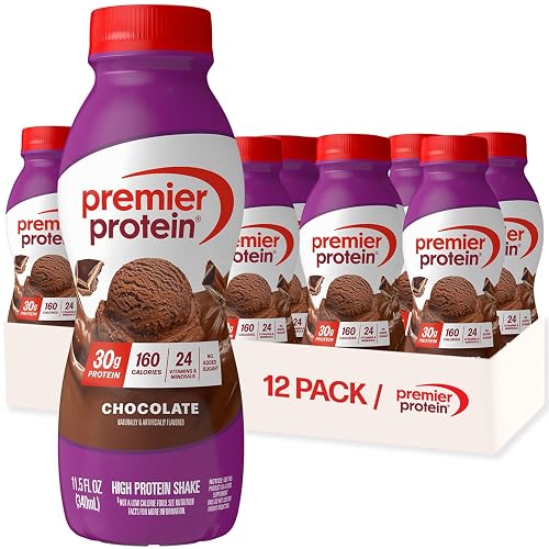 Premier Protein 30g High Protein Shake, Chocolate, 12 Pack | 160 Calories, 24 Vitamins & Minerals, No Added Sugar, Supports Muscle Health, Gluten-Free, 11.5 oz