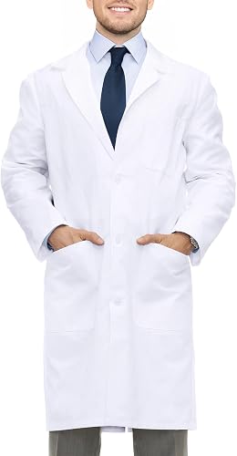 NY Threads White Lab Coat for Men with Side-Slit Access and 3 Pockets | Medical Lab Coat with Long Sleeves Button-Front Closure Machine Washable for College Classroom Laboratory & Healthcare