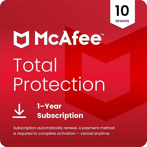 McAfee Total Protection 2026 Antivirus Software, 10 Devices | Auto-Renews | 1-year subscription includes VPN, text, email and video scam protection, identity monitoring and password manager