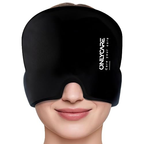 ONLYCARE Migraine Relief Cap, Headache Relief Cold Cap with Odorless Gel | Cooling Hat Head Wrap Soothing Face Ice Pack Mask Products for Tension Stress Hangover & Puffy Eyes, Relaxing Gifts for Women