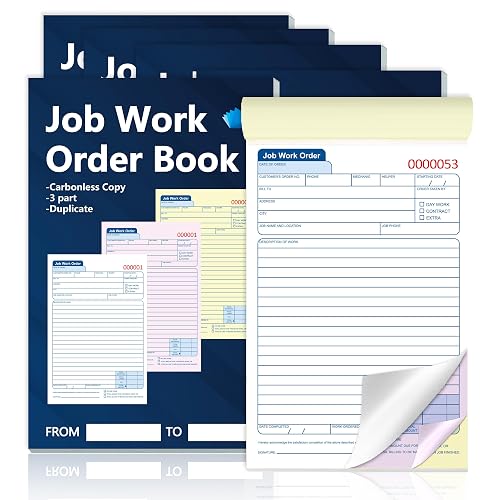 300 Sets Job Work Order Form Book 3 Part Carbonless Work Order Invoice Book 5.5 x 8.3 inch Job Order Forms with Numbers and Tear Off Top with Hard Backing for Business Service (6)