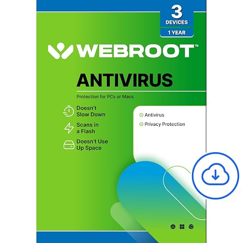 Webroot Antivirus Software 2026 | 3 Device | 1 Year Download for PC/Mac